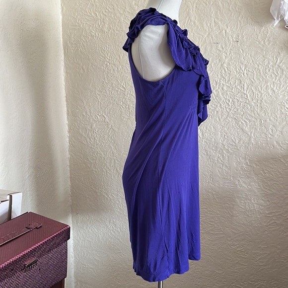 BCBG Max Azria Persian Blue Purple Ruffle Neck Knit Dress Y2k 2000s Medium - Picture 6 of 12
